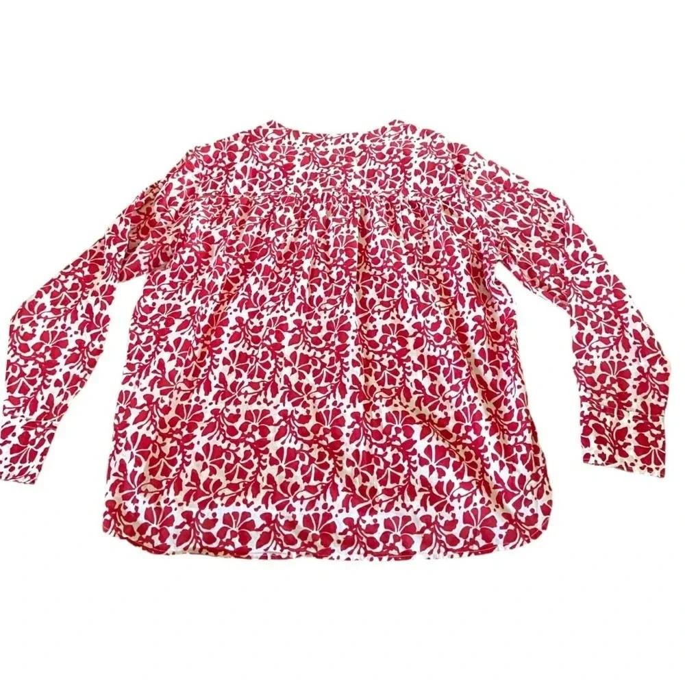 Gerard Darel Cotton Voile Popover Blouse Stamped Floral Sz 42 100% Cotton - Picture 3 of 7